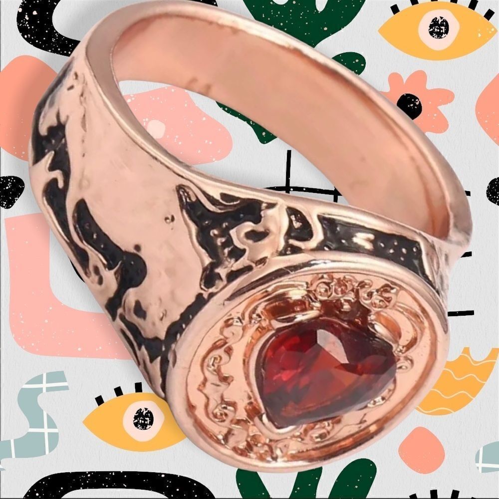 Men's/Non-Binary 18KT NATURAL Rose Gold Ruby Heart Wedding ring 10,11,12,13